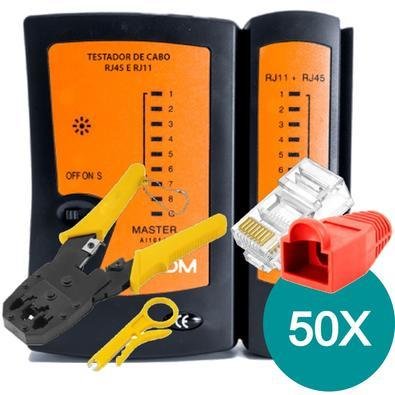 Alicate Crimpar + Testador Cabo + 50 Conector Rj45 Cat6 + Capas - Vermelho