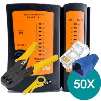 Alicate Crimpar + Testador Cabo + 50 Conector Rj45 Cat6 + Capas - Azul