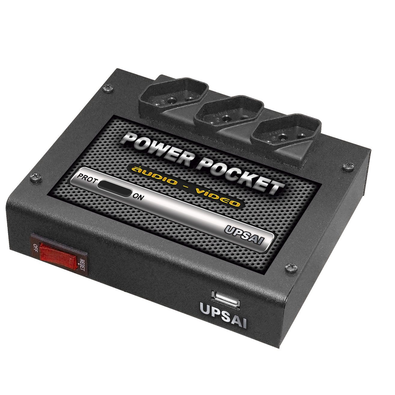 Condicionador De Energia Upsai Power Pocket, Proteção Filtro, Entrada 110v E 3 Saídas 110v, C/ USB, Áudio Vídeo Home Theater
