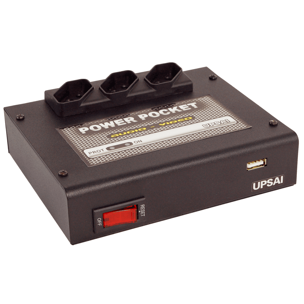 Imagem 4 de 4 do produto Condicionador De Energia Upsai Power Pocket, Proteção Filtro, Entrada 110v E 3 Saídas 110v, C/ USB, Áudio Vídeo Home Theater