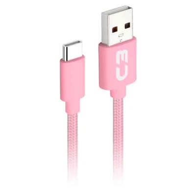 Cabo USB-C X USB, C3Tech Cb-c11pk, 1m, Nylon, Rosa
