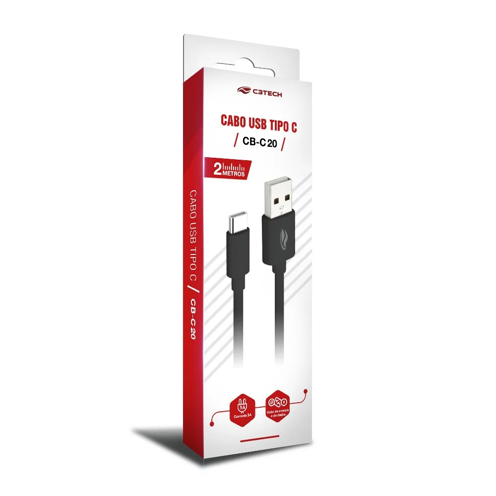 Imagem 2 de 3 do produto Cabo C3tech USB-USB C, 2metros, 3a Cb-c20bk