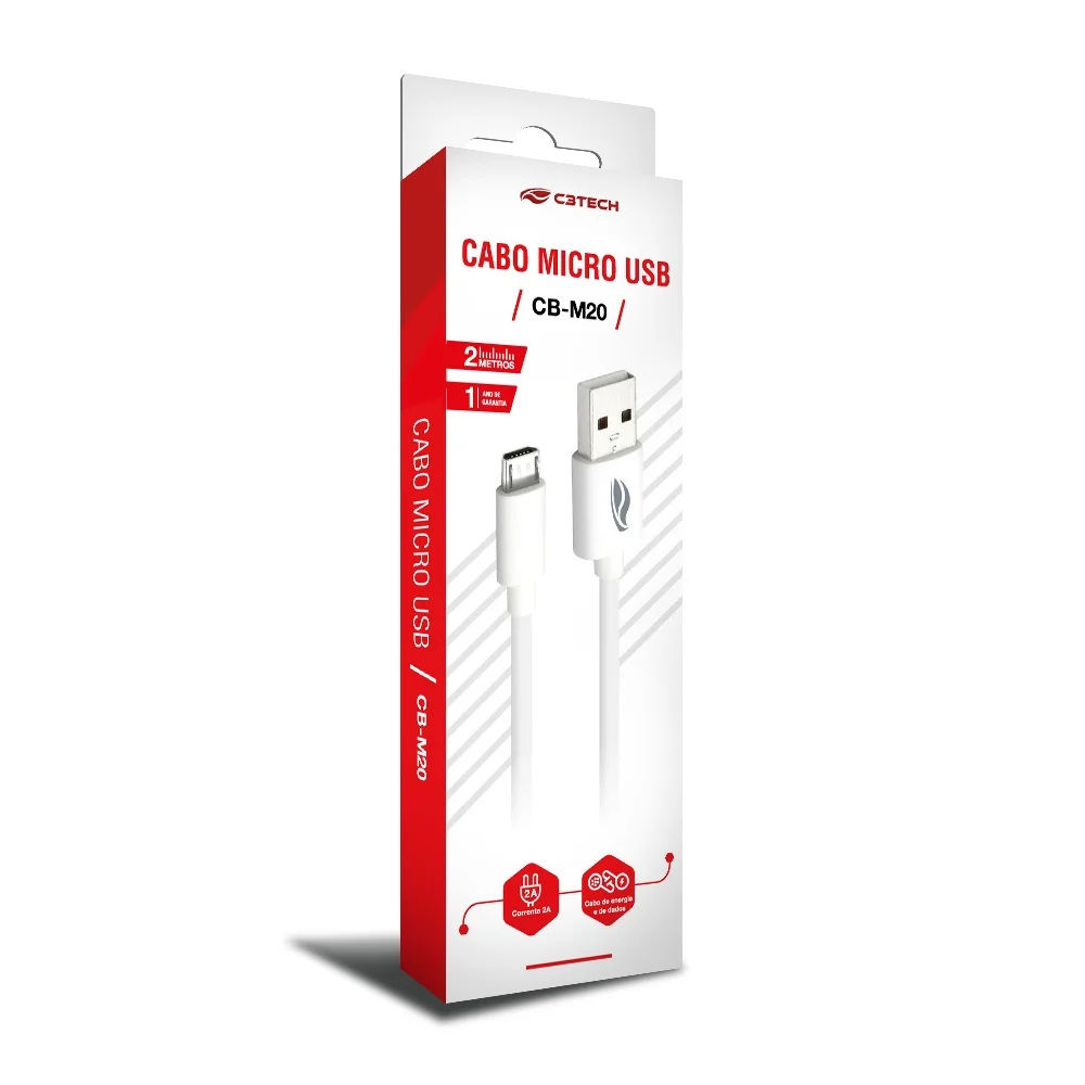 Imagem 2 de 2 do produto Cabo USB-micro USB C3plus Cb-m20wh, 2m, Branco, Compatível Com Android USB-micro, Corrente 2a