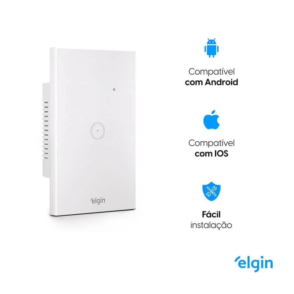 Imagem 2 de 5 do produto Interruptor Inteligente Elgin, Wi-fi, Painel Touch, 1 Botão, Compativel Com Alexa E Google