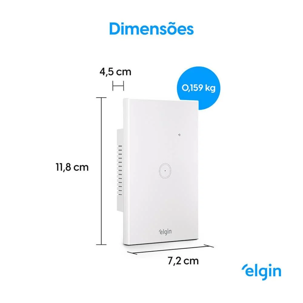 Imagem 4 de 5 do produto Interruptor Inteligente Elgin, Wi-fi, Painel Touch, 1 Botão, Compativel Com Alexa E Google