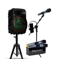 Kit Show Polyvox Caixa De Som, 10 Polegadas + Tripés + Mic S/ Fio