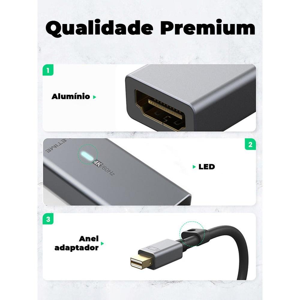 Imagem 3 de 5 do produto Adaptador Mini Displayport Cabletime, Para HDMI, 4k, 30hz, 15cm