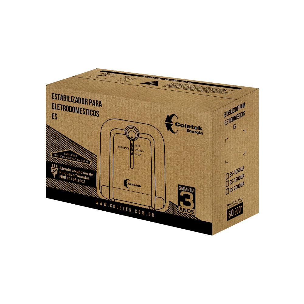 Imagem 4 de 5 do produto Estabilizador Coletek Energia C3Techtech Es-1050va, Bivolt Automático 115v, 5 Tomadas
