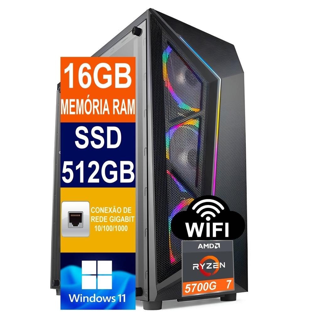 PC AMD Ryzen 7 16GB DDR4 SSD 512GB M2 KaBuM
