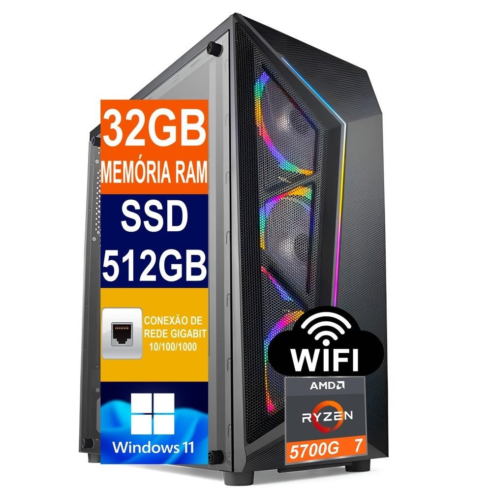 PC AMD Ryzen 7 32GB DDR4 SSD 512GB M2 KaBuM