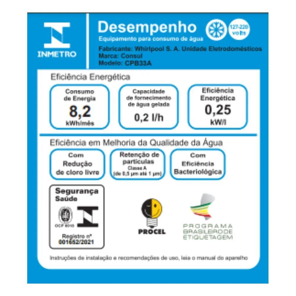 Imagem 2 de 5 do produto Purificador De Água Consul Refrigerado Touch Erva Doce, Bivolt, Cpb33an