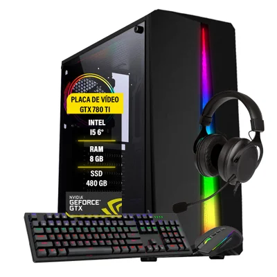PC Gamer Intel I5, 6a Geração, 8GB DDR4, GTX Ti 780, SSD 480GB, Windows 11 + Kit Gamer