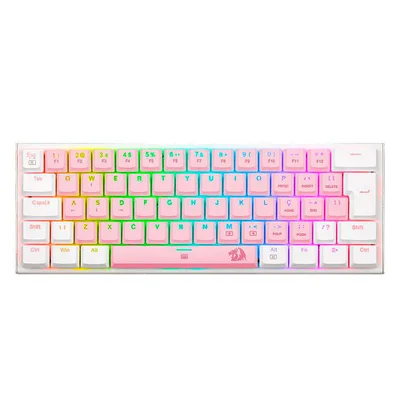 Teclado Mecânico Redragon Anivia, RGB, Switch Brown, ABNT2, Rosa Com Branco - K614pw-Rgb