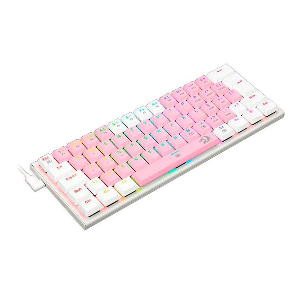 Imagem 2 de 5 do produto Teclado Mecânico Redragon Anivia, RGB, Switch Brown, ABNT2, Rosa Com Branco - K614pw-Rgb