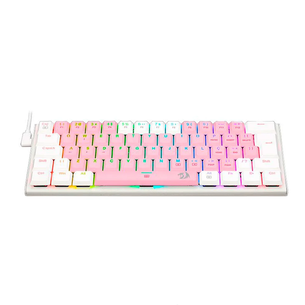 Imagem 3 de 5 do produto Teclado Mecânico Redragon Anivia, RGB, Switch Brown, ABNT2, Rosa Com Branco - K614pw-Rgb