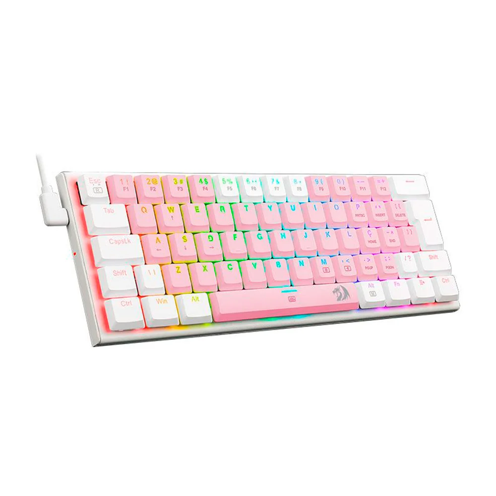 Imagem 4 de 5 do produto Teclado Mecânico Redragon Anivia, RGB, Switch Brown, ABNT2, Rosa Com Branco - K614pw-Rgb