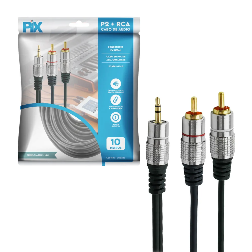 Imagem 3 de 5 do produto Cabo P2 Estéreo + 2 RCA Macho Pix - Fitz-c4 -10m