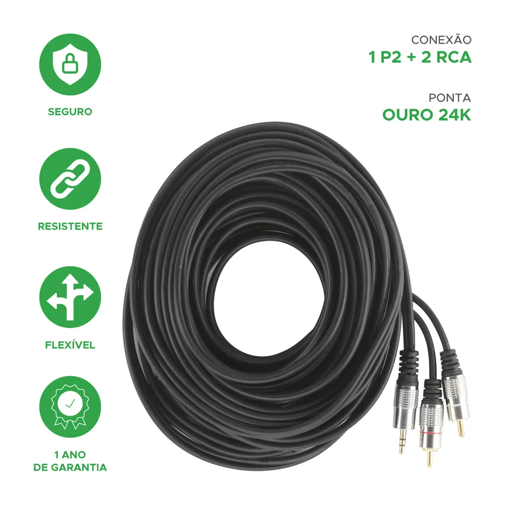 Imagem 5 de 5 do produto Cabo P2 Estéreo + 2 RCA Macho Pix - Fitz-c4 -10m