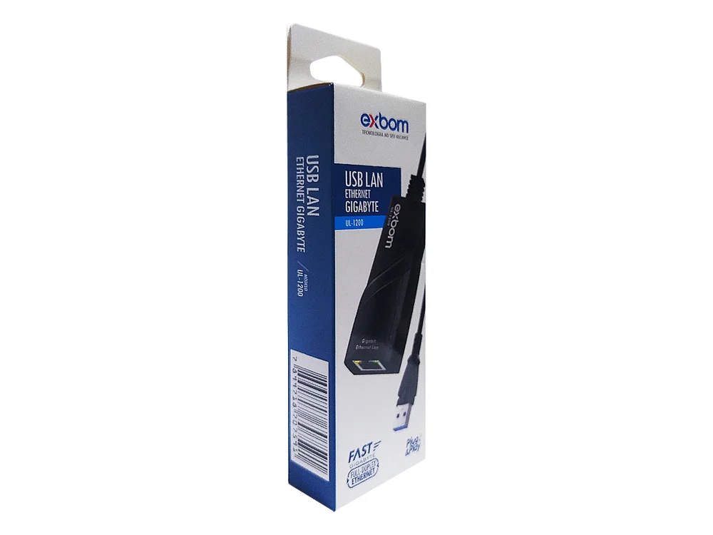 Imagem 3 de 5 do produto Placa De Rede Exbom Ul-1200, Rj45, Externa, USB 3.0, Gigabit 10/100/1000mpbs, Plug And Play