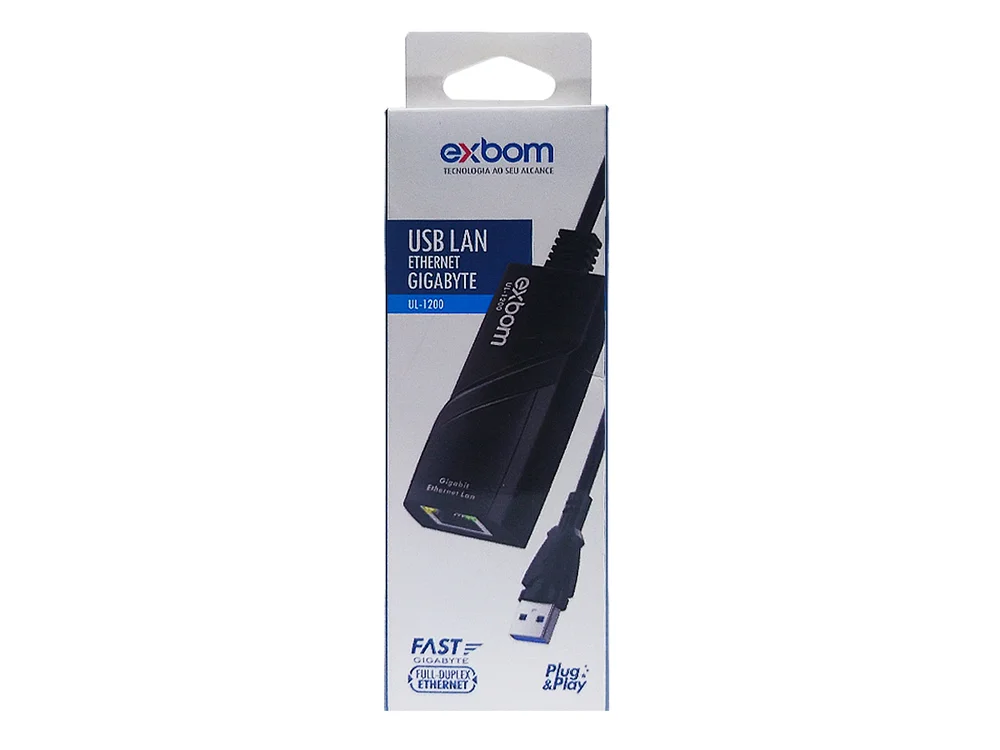 Imagem 5 de 5 do produto Placa De Rede Exbom Ul-1200, Rj45, Externa, USB 3.0, Gigabit 10/100/1000mpbs, Plug And Play