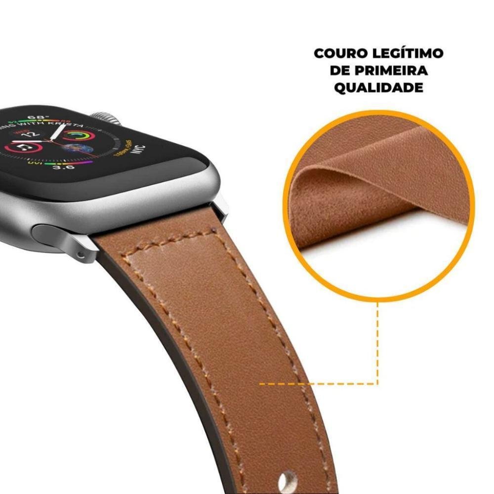 Imagem 4 de 5 do produto Multiira De Couro Para Apple Watch 42, 44, 45mm, Marrom - Gshield