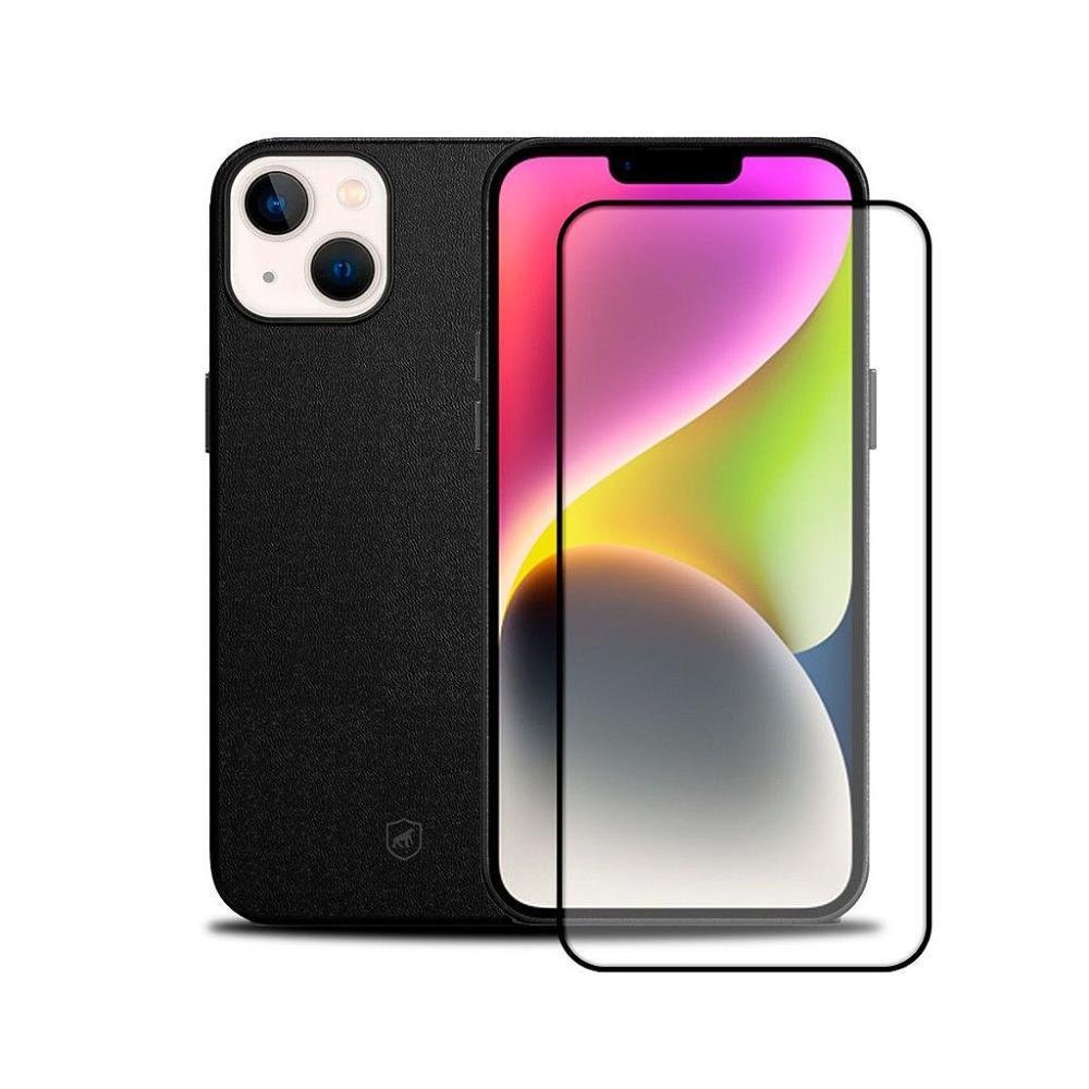 Kit Gshield Para Iphone 13, com Capa Couro Dual Preta E Película Coverage 5D Pro, Preta