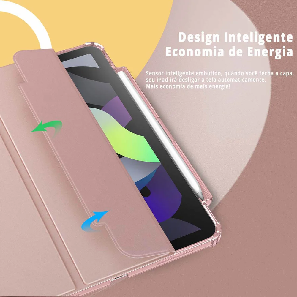 Imagem 2 de 5 do produto Capa Infiland, Anti Impacto, Ipad Air 5, 10.9 Pol, 2022, A2588 A2589 A2591, Função Wake, Sleep, Suporte de Caneta, Rosa