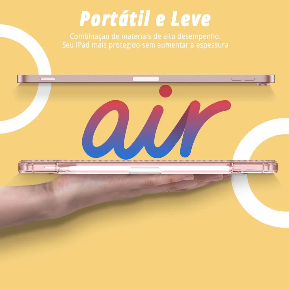 Imagem 3 de 5 do produto Capa Infiland, Anti Impacto, Ipad Air 5, 10.9 Pol, 2022, A2588 A2589 A2591, Função Wake, Sleep, Suporte de Caneta, Rosa