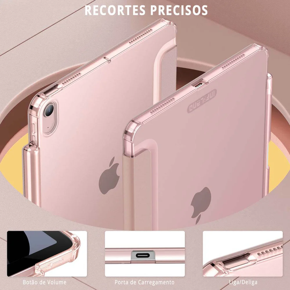 Imagem 4 de 5 do produto Capa Infiland, Anti Impacto, Ipad Air 5, 10.9 Pol, 2022, A2588 A2589 A2591, Função Wake, Sleep, Suporte de Caneta, Rosa