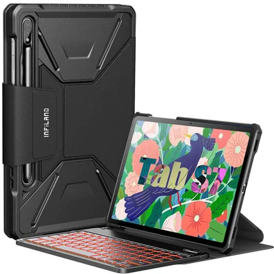 Capa com Teclado Premium Infiland, Galaxy Tab S7, 11 Pol, 2020, T870 T875, Função Wake, Sleep, Suporte S Pen