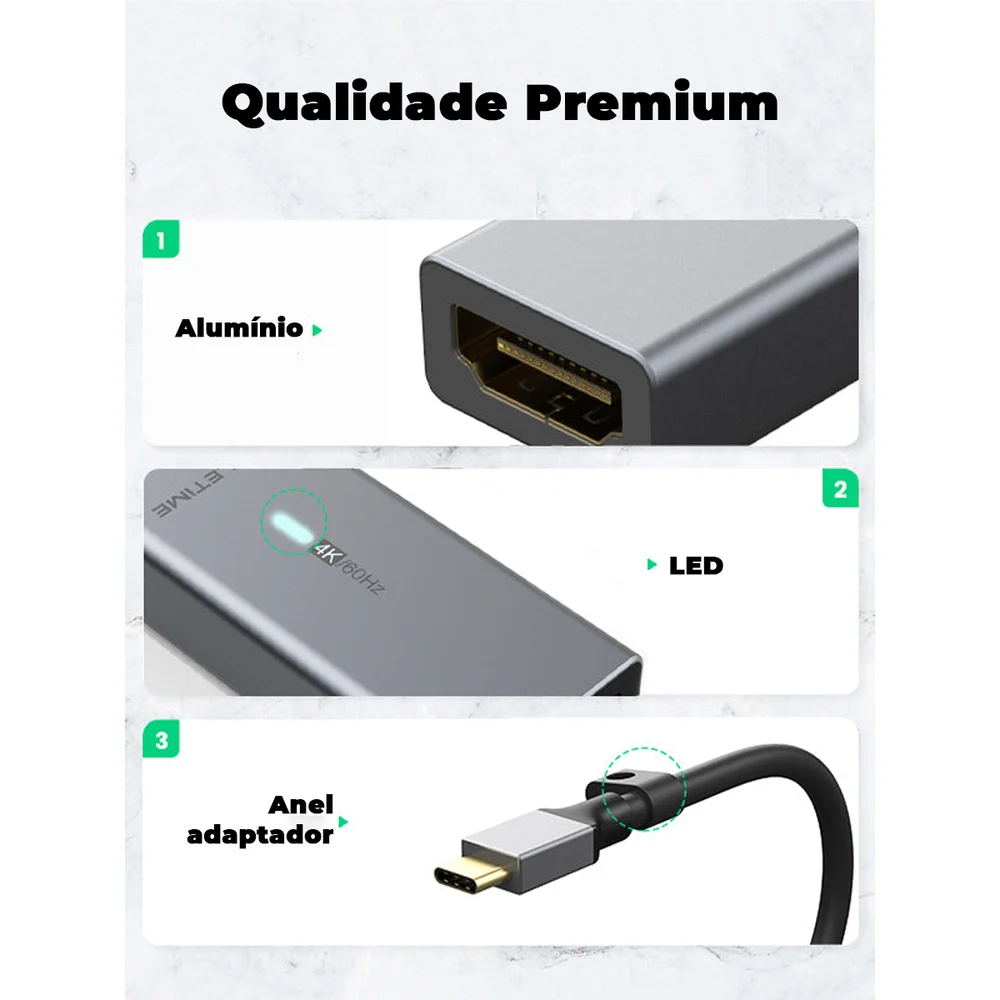 Imagem 3 de 5 do produto Adaptador USB-C Macho Para HDMI Fêmea, 4k, 60hz, 15cm - Cabletime