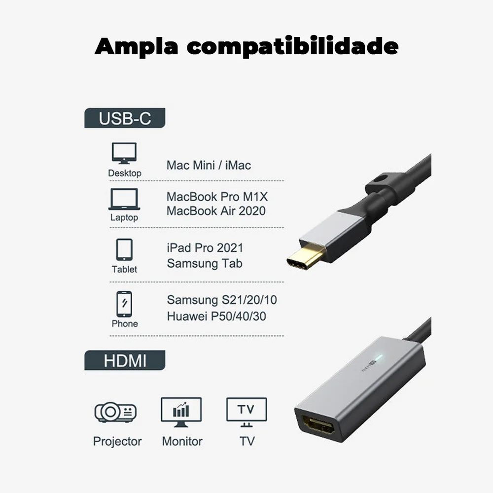 Imagem 5 de 5 do produto Adaptador USB-C Macho Para HDMI Fêmea, 4k, 60hz, 15cm - Cabletime