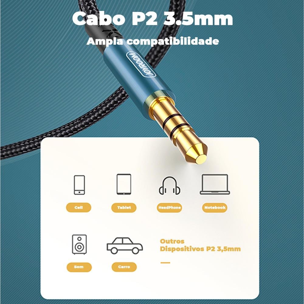 Imagem 3 de 5 do produto Cabo Auxiliar P2 Dj Multimídia, 2m - Joyroom