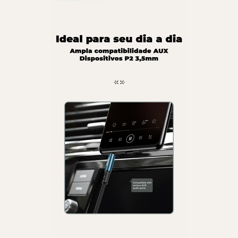 Imagem 2 de 5 do produto Cabo Auxiliar Estéreo P2, Premium, 1m, Preto - Joyroom