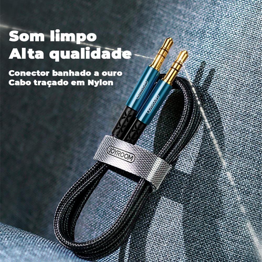 Imagem 3 de 5 do produto Cabo Auxiliar Estéreo P2, Premium, 1m, Preto - Joyroom