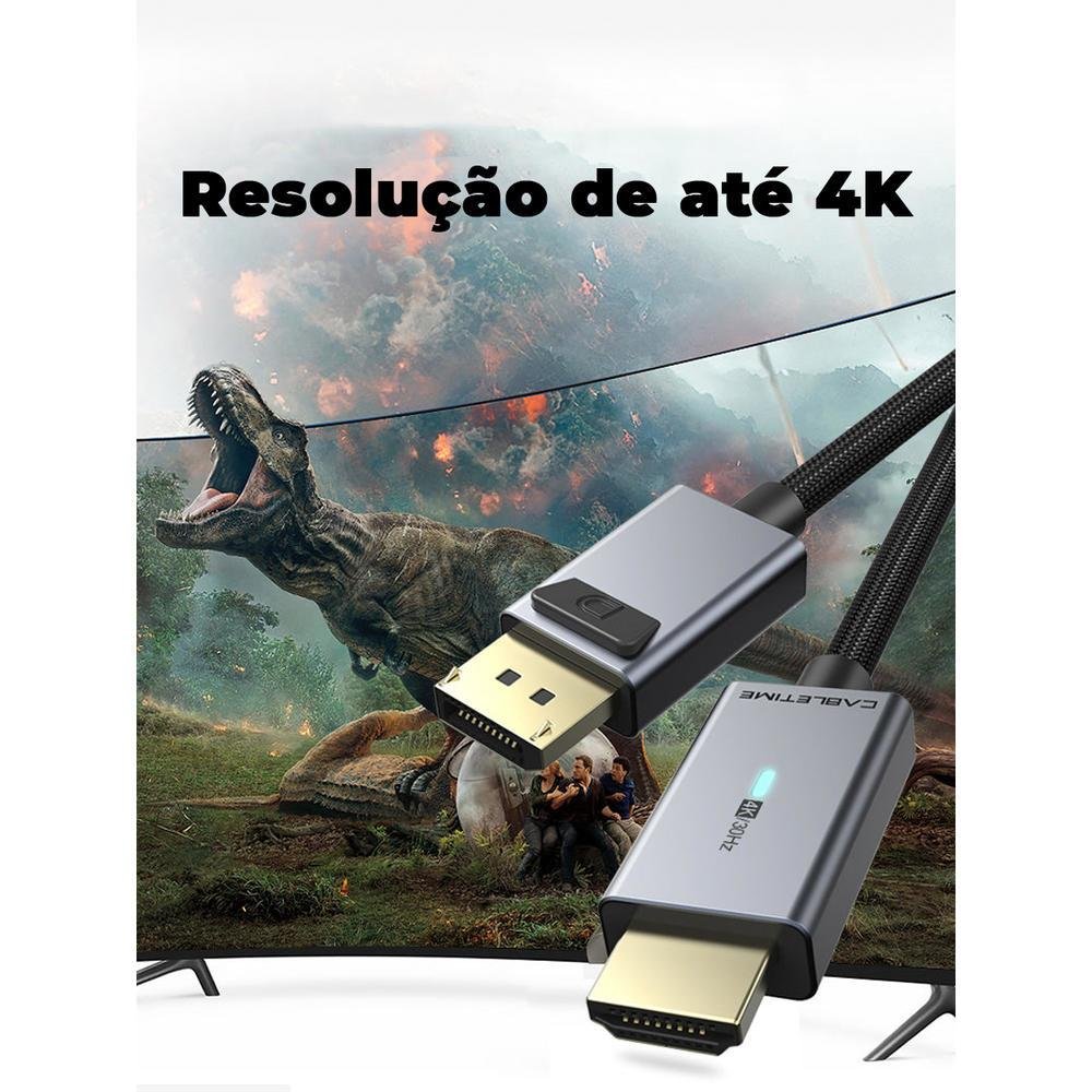 Imagem 3 de 5 do produto Cabo Displayport Para HDMI 4k, 30hz, 1m - Cabletime