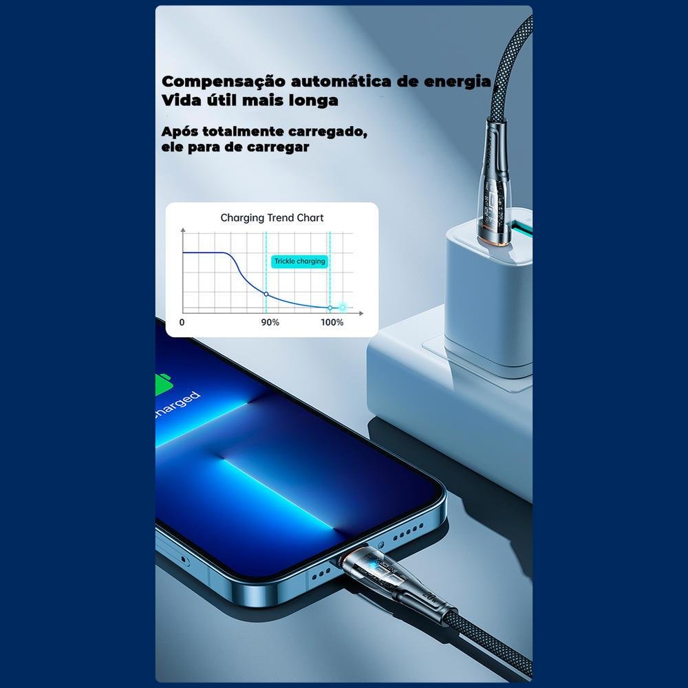 Imagem 3 de 5 do produto Cabo Lightning Joyroom, Para USB C, 20w Carregador 1.2m, Branco