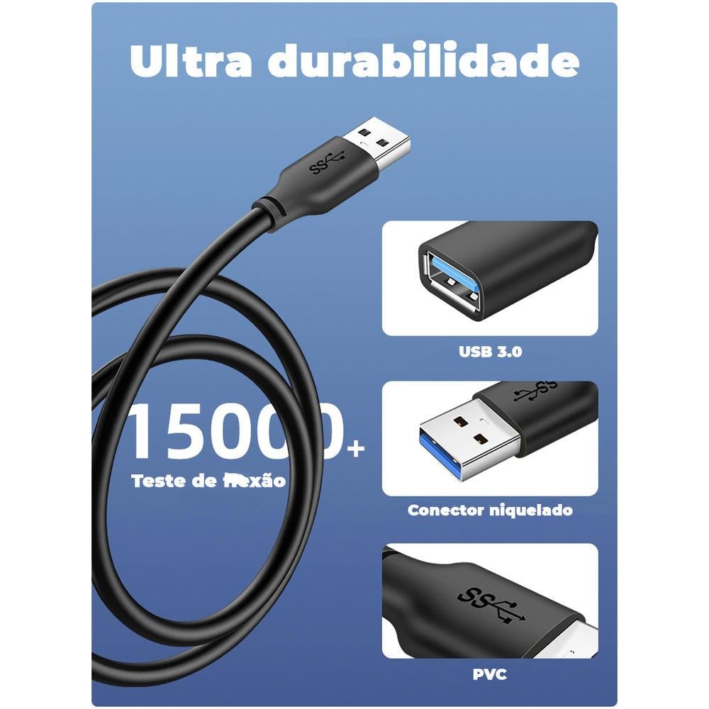 Imagem 2 de 5 do produto Cabo Extensor Extensão USB 3.0, Macho X Fêmea, 1m - Cabletime