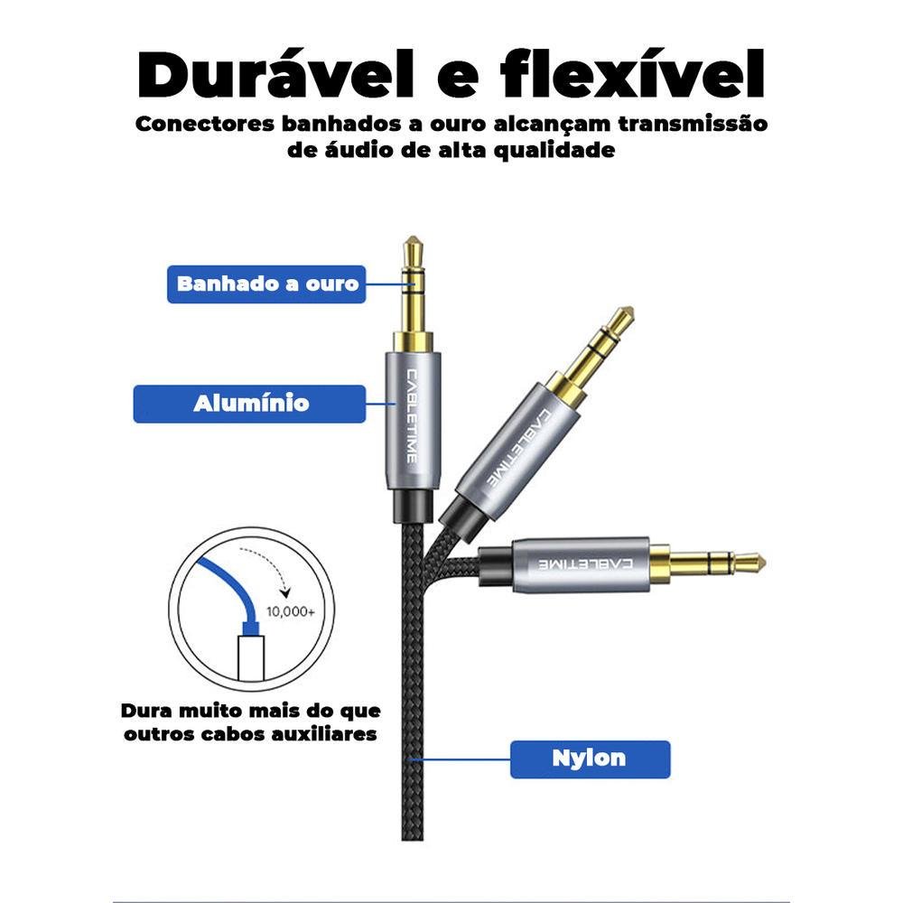 Imagem 3 de 5 do produto Cabo Extensor Extensão P2, 3,5mm, Macho X Fêmea, 30cm - Cabletime