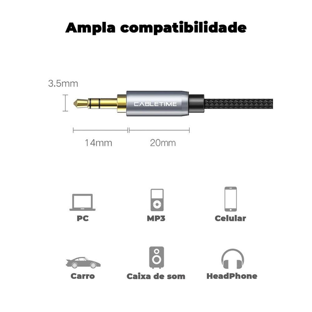 Imagem 4 de 5 do produto Cabo Extensor Extensão P2, 3,5mm, Macho X Fêmea, 30cm - Cabletime