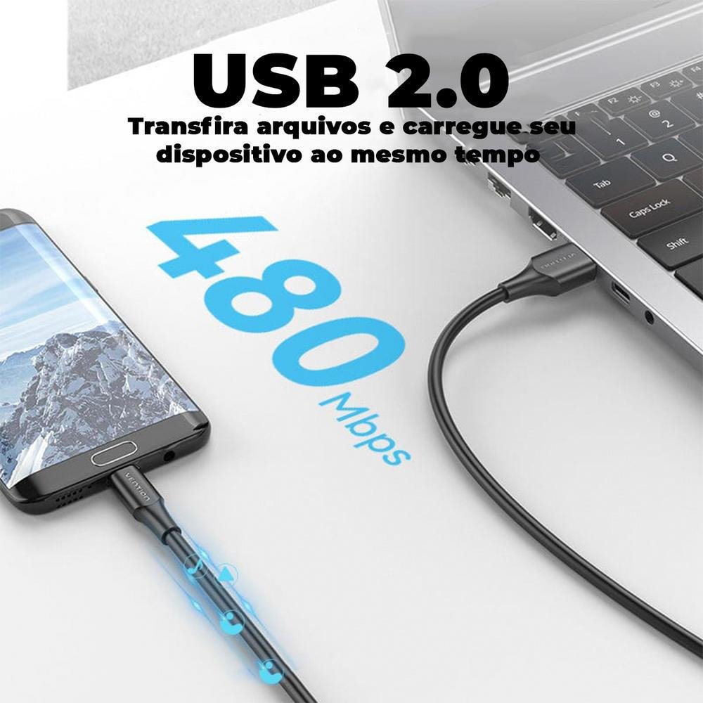 Imagem 2 de 5 do produto Cabo Micro USB, Vention V8, Celular Android, Carga Rápida, 2m