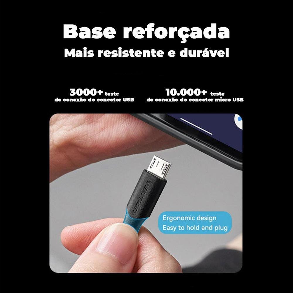 Imagem 4 de 5 do produto Cabo Micro USB, Vention V8, Celular Android, Carga Rápida, 2m