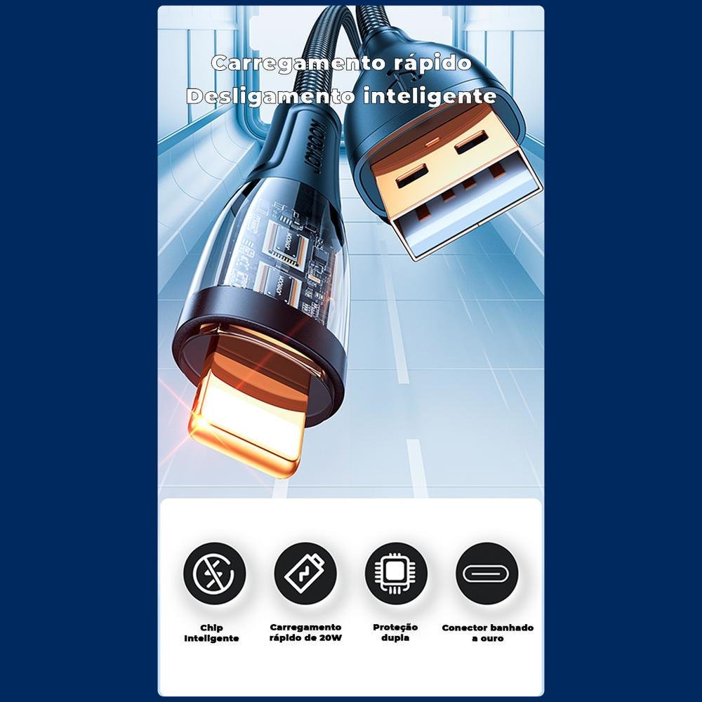 Imagem 2 de 5 do produto Cabo USB 2.0, Para Lightning Turbo, 1,2m, Preto - Joyroom