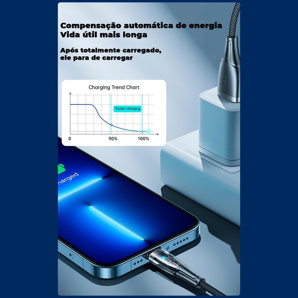 Imagem 5 de 5 do produto Cabo USB 2.0, Para Lightning Turbo, 1,2m, Preto - Joyroom