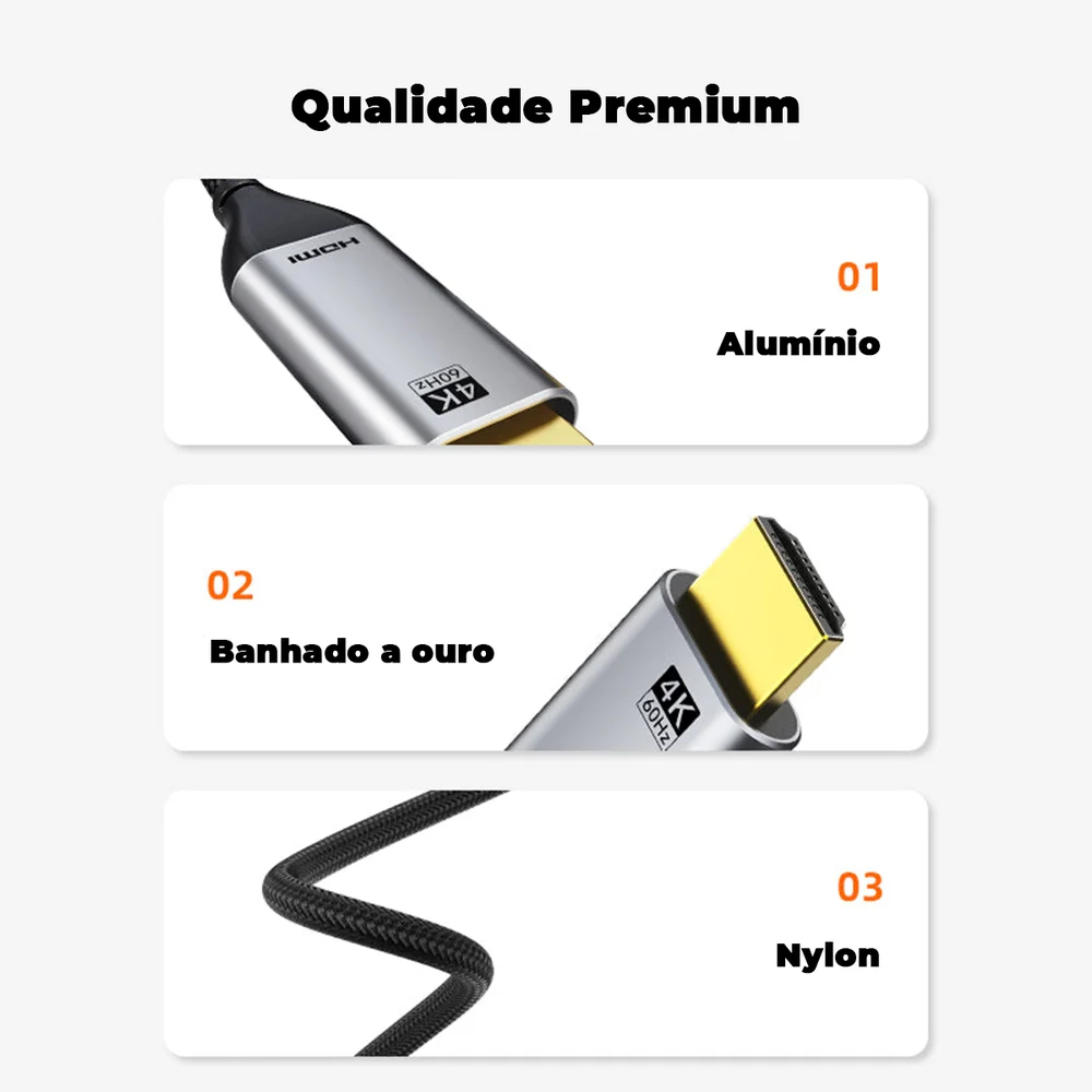 Imagem 2 de 5 do produto Cabo Cabletime USB C, Para HDMI, 4k, 60hz, Tv, Notebook, 1.8m