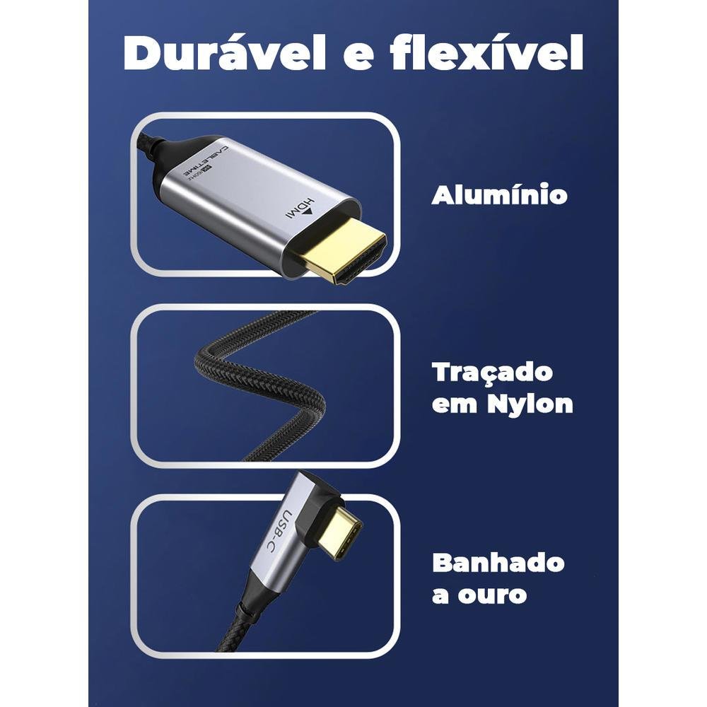Imagem 5 de 5 do produto Cabo Cabletime USB C, Para HDMI, 4k, 60hz, Para Macbook Pro, 1.8m