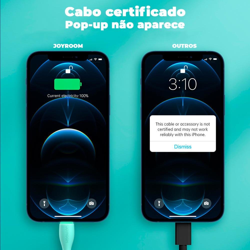 Imagem 2 de 5 do produto Cabo USB A Lightning 2.0, Carregador Rápido, 1m, Branco - Joyroom