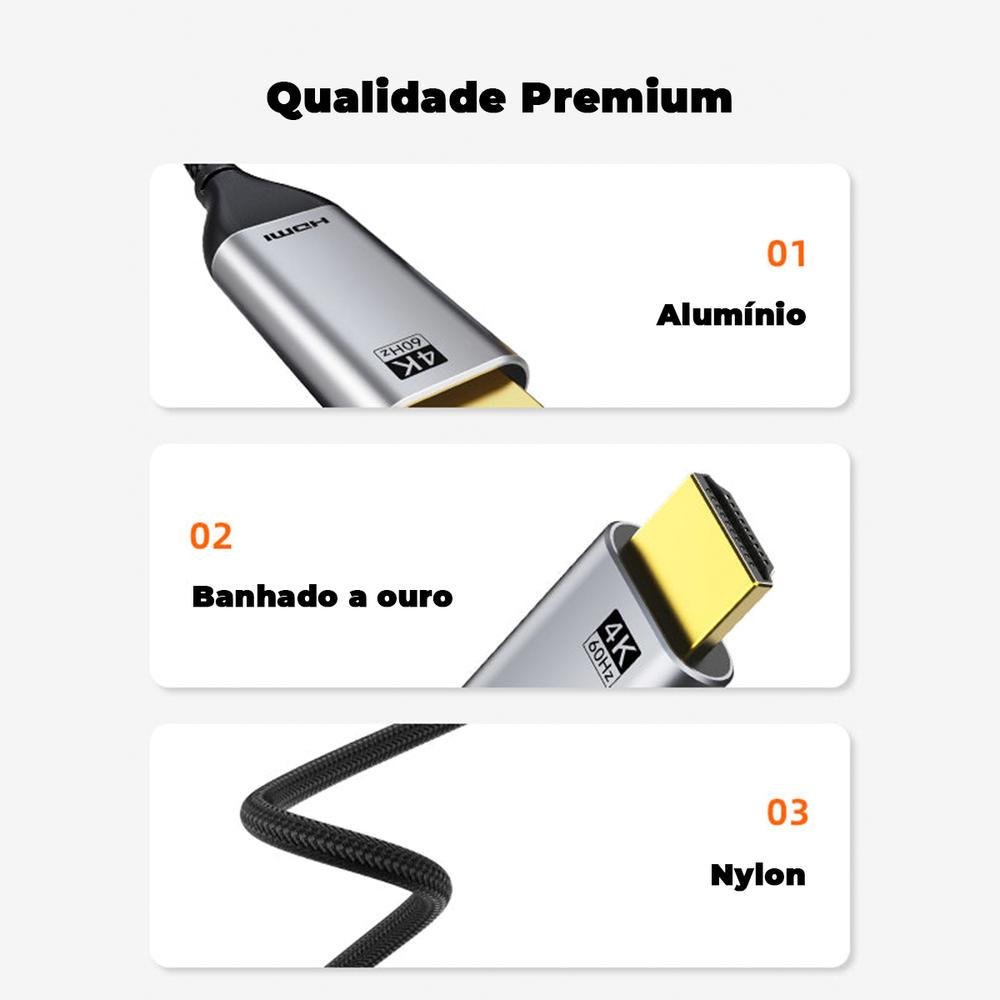 Imagem 3 de 5 do produto Cabo Cabletime USB C, Para HDMI, 4k, 60hz, Tv, Notebook Gamer, 3m