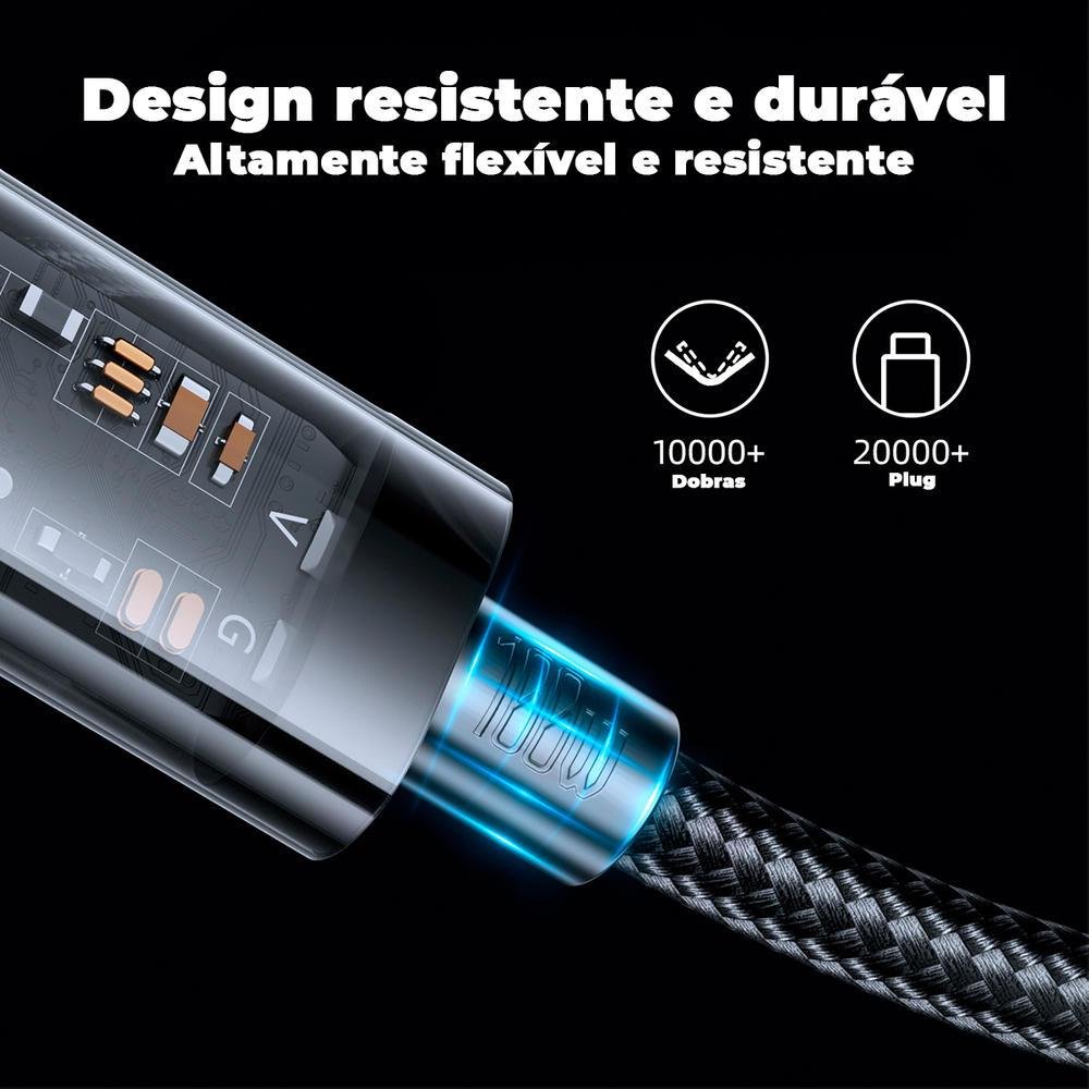 Imagem 4 de 5 do produto Cabo Joyroom USB C X USB C, 100w, Carregamento Rápido, 2m, Azul