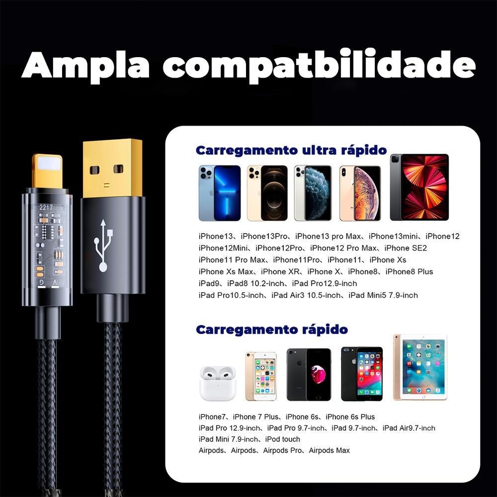 Imagem 2 de 5 do produto Cabo Joyroom USB, Para Lightning, 20w, Carga Rápida, 1.2m, Preto